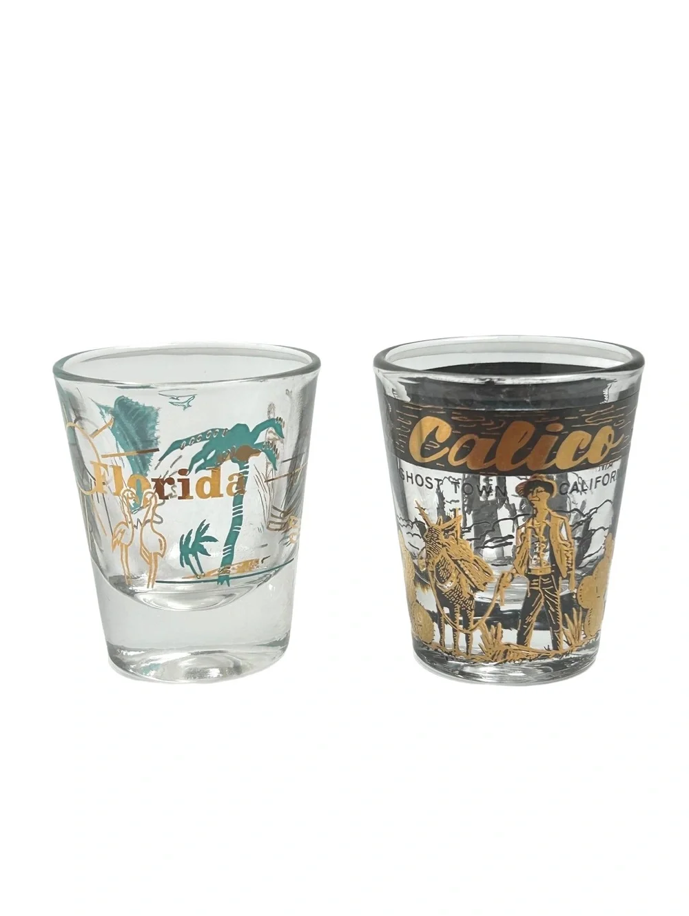 Vintage Florida and Calico Ghost Town, California, Souvenir Shot Glasses